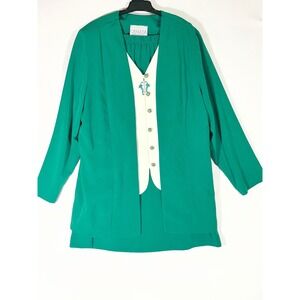 VTG Cassada Women 2 Piece Suit Set Jacket Skirt Formal Emerald Green Sz 14 1/2